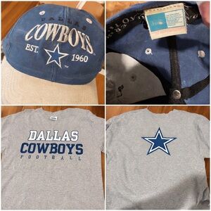 Dallas Cowboys Hat & T-Shirt Bundle EST 1960 Blue Tan Cap + Gray Football Tee